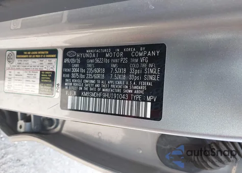 2017 Hyundai Santa Fe Se из США, поврежденный, VIN KM8SMDHF9HU191043